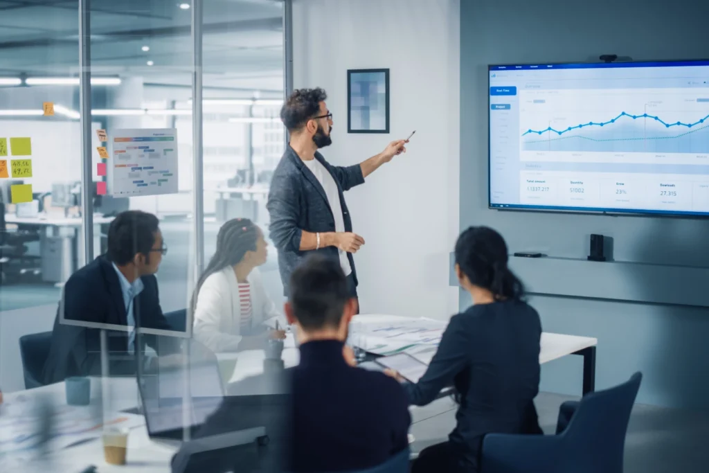 A group of people analyse engagement metrics