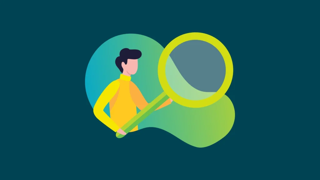 Colourful illustration of a man holding a giant magnifying glass